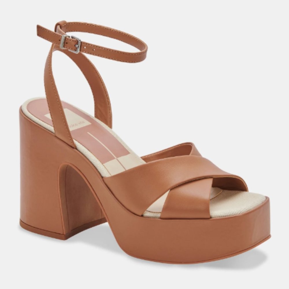 DOLCE VITA CARAMEL LEATHER WESSI HEELS SIZE 9.5